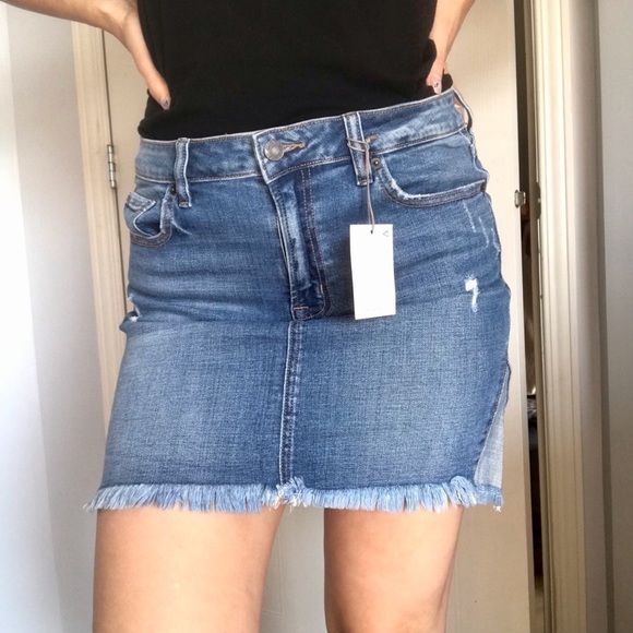 Y2K Casual Cool Girl Hidden Jean Denim Mini Skirt Frayed Hem Trendy Street Style - Picture 1 of 11